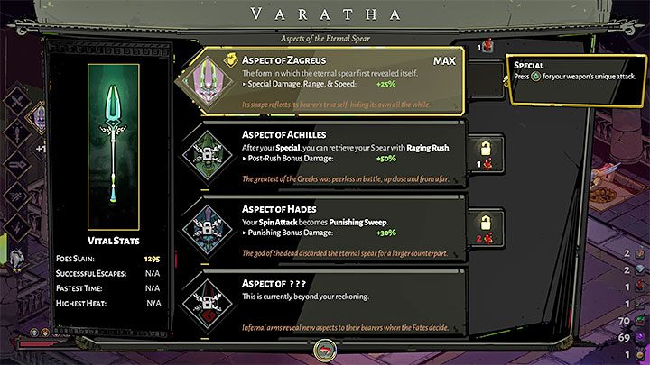 In later stages of the game, the aspects mechanic will be unlocked - Hades: Weapons and how to use them - In-game weapons - Hades Guide