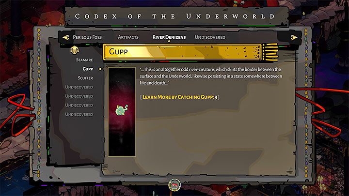 Information on the fish you caught appears in the Codex - Hades: Fishing - how to unlock? - FAQ - Hades Guide