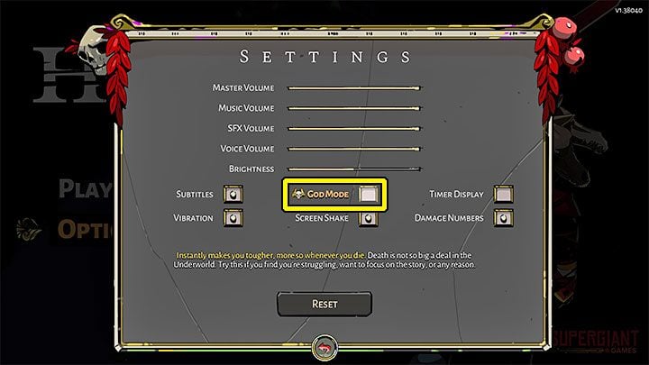 You can enable God Mode from the settings menu - Hades: Cheats - God Mode - Basics - Hades Guide