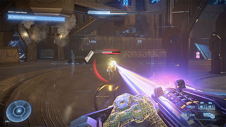 The enemy has a white shield bar and as you know well, you have to drain it completely in order to finally be able to start depriving the boss of the red health bar - Halo Infinite: Harbinger (Final boss) - boss, how to defeat? - Bosses - Halo Infinite Guide