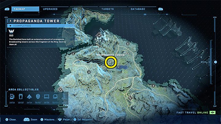 The tower is in the northern part of the region, near Outpost Tremonius - Halo Infinite: Propaganda towers (Connections) - Connections - Halo Infinite Guide