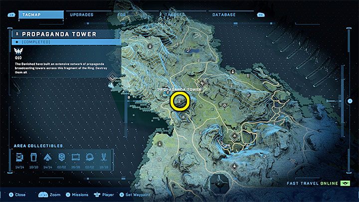 The tower is in the central part of the region, near the FOB base - Halo Infinite: Propaganda towers (Connections) - Connections - Halo Infinite Guide