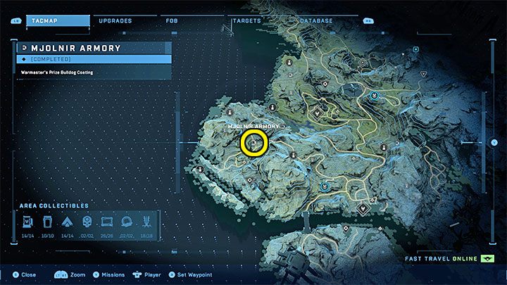 The armory is in the western part of the region - Halo Infinite: Mjolnir Armory and Spartan Cores (Connections) - Connections - Halo Infinite Guide