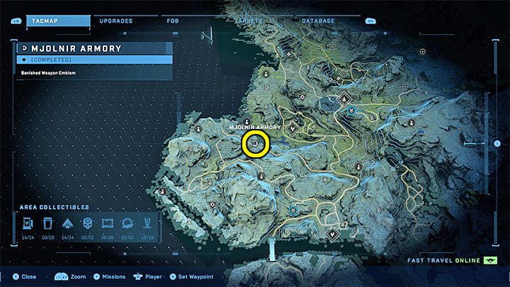 The armory is in the western part of the region - Halo Infinite: Mjolnir Armory and Spartan Cores (Connections) - Connections - Halo Infinite Guide