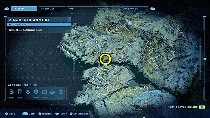 The armory is in the south-western part of the region, next to the bridge leading to the Lockdown region - Halo Infinite: Mjolnir Armory and Spartan Cores (Connections) - Connections - Halo Infinite Guide