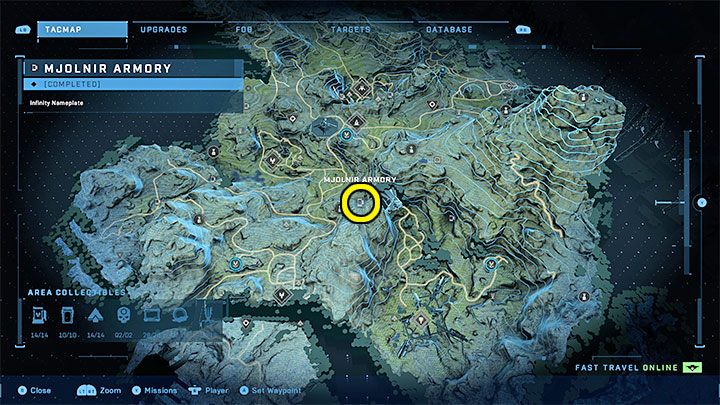 The armory is in the southern part of the region - Halo Infinite: Mjolnir Armory and Spartan Cores (Connections) - Connections - Halo Infinite Guide