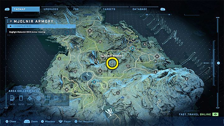 The armory is in the central part of the region, near the Excavation Site - Halo Infinite: Mjolnir Armory and Spartan Cores (Connections) - Connections - Halo Infinite Guide