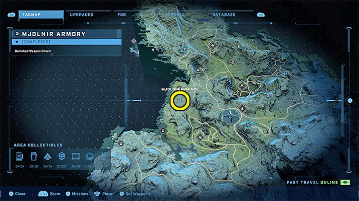 The armory is in the central part of the region - Halo Infinite: Mjolnir Armory and Spartan Cores (Connections) - Connections - Halo Infinite Guide