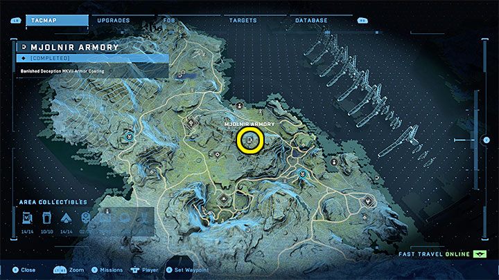 The armory is in the north-eastern part of the region - Halo Infinite: Mjolnir Armory and Spartan Cores (Connections) - Connections - Halo Infinite Guide