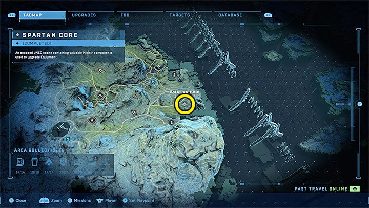 The core is in the eastern part of the region, next to Horn of Abolition's main buildings - Halo Infinite: Mjolnir Armory and Spartan Cores (Connections) - Connections - Halo Infinite Guide