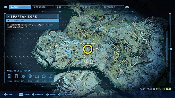 The core is in the southern part of the region - Halo Infinite: Mjolnir Armory and Spartan Cores (Connections) - Connections - Halo Infinite Guide