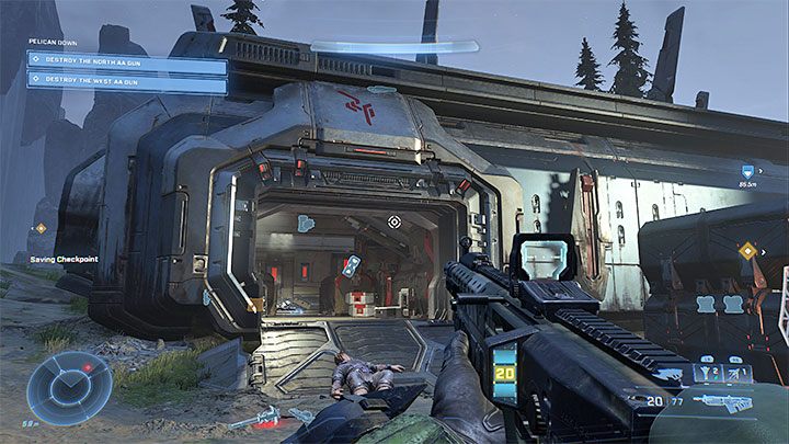 The core is located inside the building shown in the picture, neighboring the northern AA gun - Halo Infinite: Pelican Down (Graveyards) - all Spartan Cores, Audio Logs - Graveyards - Halo Infinite Guide