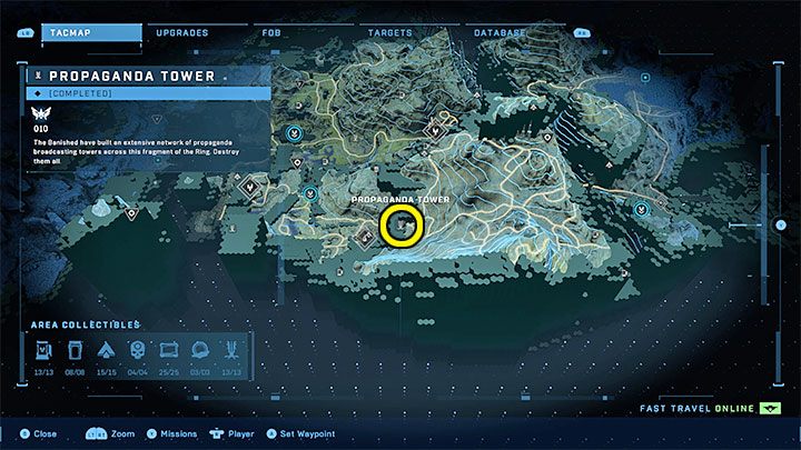 The tower is in the southern part of the region - Halo Infinite: Propaganda towers (Reformation) - Reformation - Halo Infinite Guide
