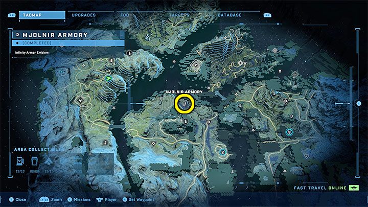 The armory is in the western part of the region, next to one of the Forerunners artifacts - Halo Infinite: Mjolnir Armory and Spartan Cores (Reformation) - Reformation - Halo Infinite Guide