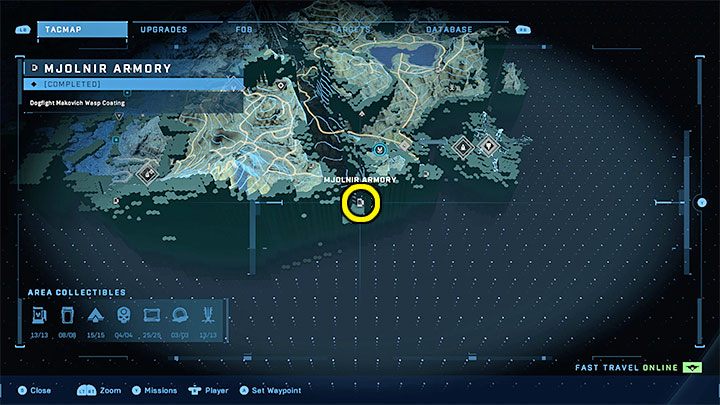 The armory is at the southern end of the region - Halo Infinite: Mjolnir Armory and Spartan Cores (Reformation) - Reformation - Halo Infinite Guide