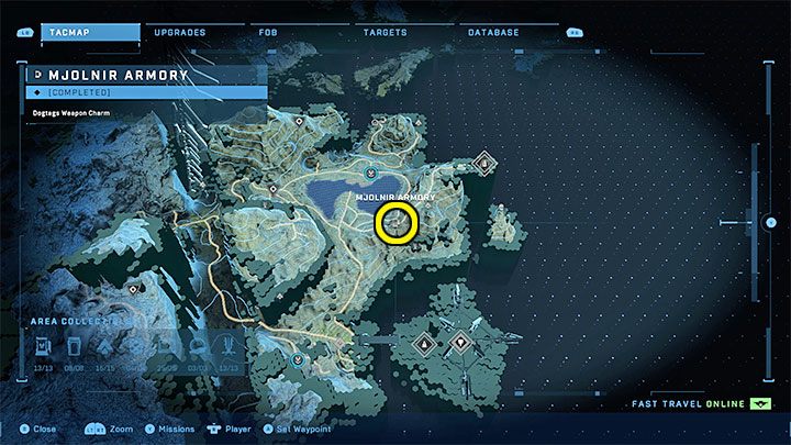 The armory is in the eastern part of the region, near the lake and the FOB base - Halo Infinite: Mjolnir Armory and Spartan Cores (Reformation) - Reformation - Halo Infinite Guide