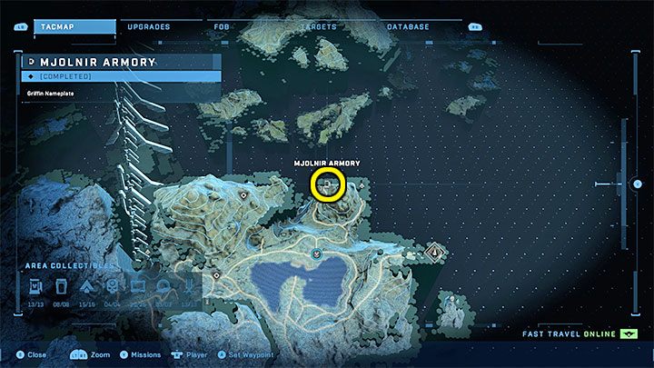 The armory is in the north-eastern part of the region, next to one of the Forerunners artifacts - Halo Infinite: Mjolnir Armory and Spartan Cores (Reformation) - Reformation - Halo Infinite Guide