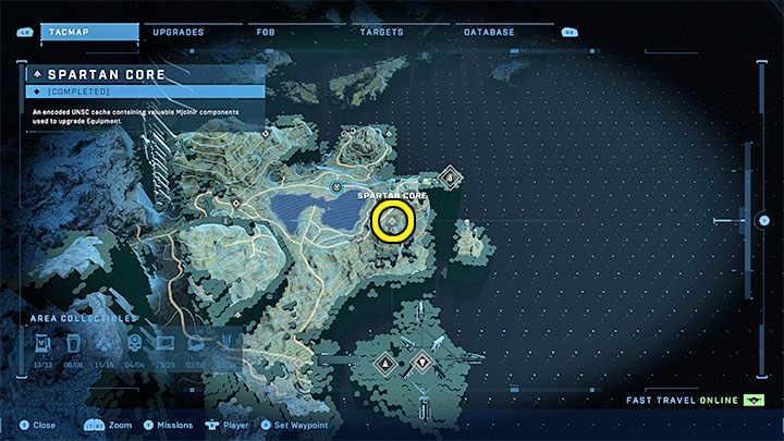 The core is in the eastern part of the region, near the FOB base and one of the beacons - Halo Infinite: Mjolnir Armory and Spartan Cores (Reformation) - Reformation - Halo Infinite Guide