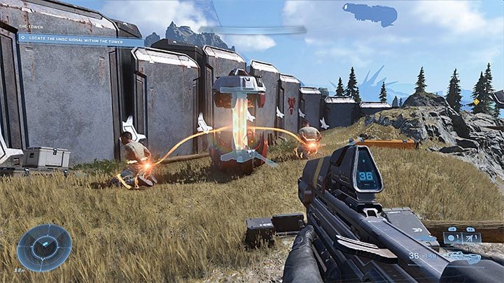 The mission begins as you approach the titular Tower (the final moments of mission 4 - Restoration) - Halo Infinite: The Tower - walkthrough, solution - Main missions - Halo Infinite Guide