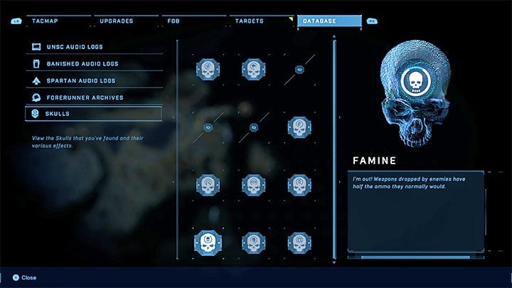 The skull causes defeated enemies to drop less ammo - Halo Infinite: Famine, 10th skull (open world) - location, where to find? - Skulls - Halo Infinite Guide