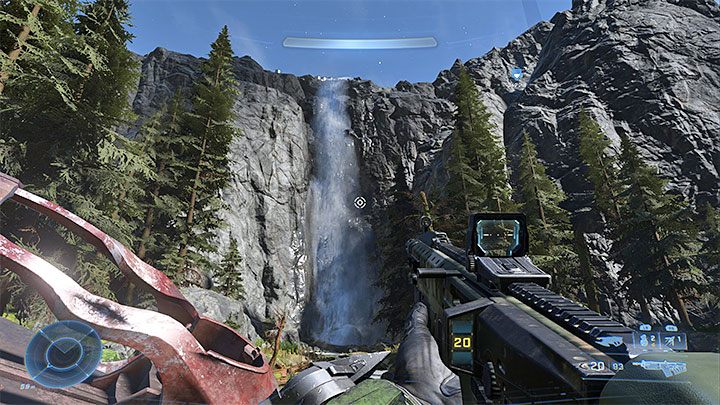Your destination is a big waterfall pictured above, you can reach it on foot or in a vehicle - Halo Infinite: Black Eye, 11th skull (open world) - location, where to find? - Skulls - Halo Infinite Guide