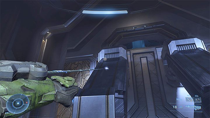 In the new room use the Grappleshot to ascend to a higher level - Halo Infinite: Grunt Birthday Party, 4th skull (Repository) - where to find? - Skulls - Halo Infinite Guide