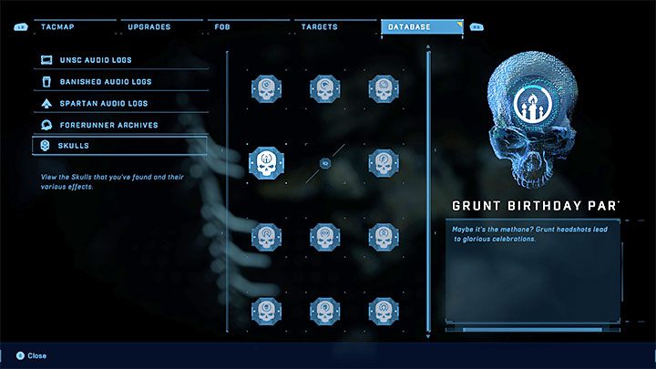 The skull unlocks a visual emote (and confetti) after headshoting grunts - Halo Infinite: Grunt Birthday Party, 4th skull (Repository) - where to find? - Skulls - Halo Infinite Guide