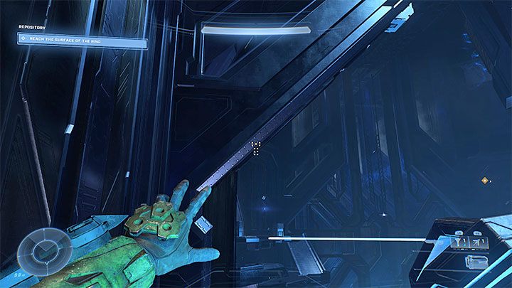 Now you must carry the seed back, which means returning to the main hall and using Grappleshot to return to the central area - Halo Infinite: Repository (Reckoning) - collectible list, skulls, audio logs - Settlement - Halo Infinite Guide