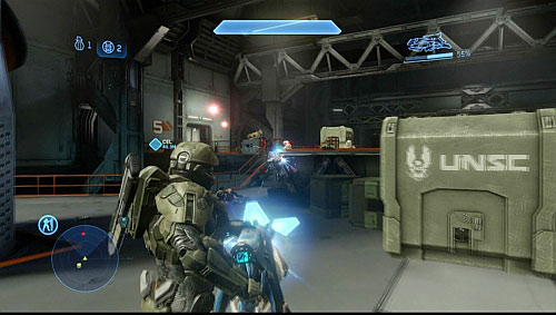 Get to the next room and with a group of marines go upstairs on the highest floor - Get to the Tilsson - Composer - Halo 4 - Game Guide and Walkthrough