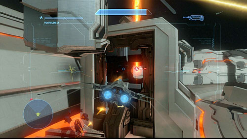 At the end, you reach an open space, where you need to destroy four reactors - Get inside the ship - Midnight - Halo 4 - Game Guide and Walkthrough