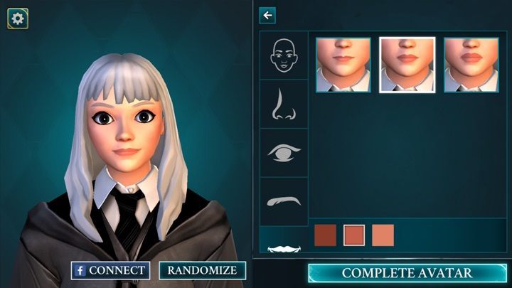 You can choose from 3 types of lips, differing in shape and thickness, while the bottom of this tab enables you to choose their color - Character creation in Harry Potter The Hogwarts Mystery - Basic tips - Harry Potter: The Hogwarts Mystery Game Guide
