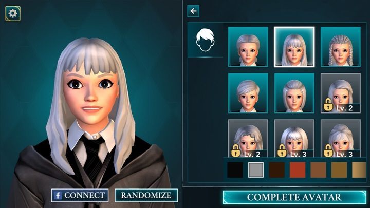 This menu enables you to choose a hairstyle for your character - Character creation in Harry Potter The Hogwarts Mystery - Basic tips - Harry Potter: The Hogwarts Mystery Game Guide