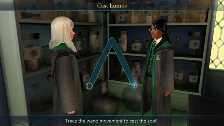 Lumos - the first spell you will perform in the game, allowing you to illuminate the darkness - Year 1 in Harry Potter The Hogwarts Mystery - Studying in Harry Potter The Hogwarts Mystery - Harry Potter: The Hogwarts Mystery Game Guide