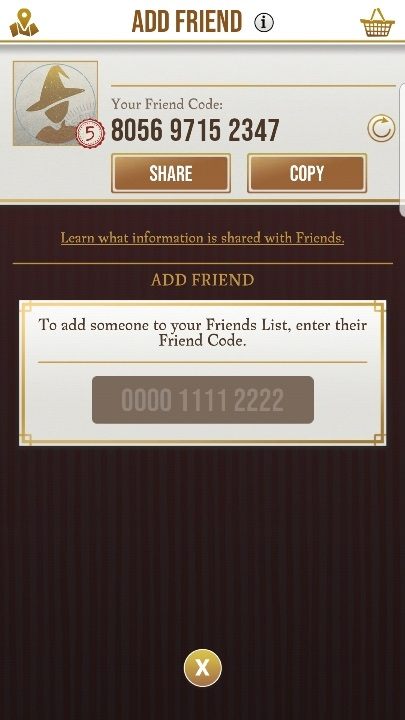 Here you will find your code and a place to enter your friends code - Adding friends in multiplayer mode of Harry Potter Wizards Unite - Multiplayer - Harry Potter Wizards Unite Guide