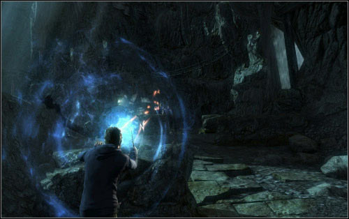 In the next location you will hear a terrifying roar which will also activate the Protego spell - Walkthrough - Gringotts - Harry Potter and the Deathly Hallows Part 2 - Game Guide and Walkthrough