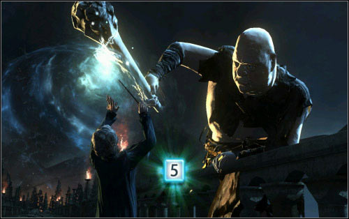 Afterwards you will have to fight the other wizards and... one of the giants, who managed to climb back up - Walkthrough - A Giant Problem - Harry Potter and the Deathly Hallows Part 2 - Game Guide and Walkthrough