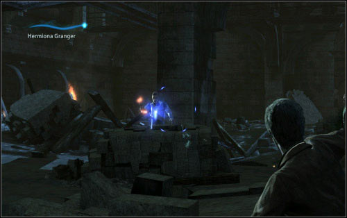 Hermione will step in once again and you will have to classically protect her - Walkthrough - The Battle of Hogwarts - Harry Potter and the Deathly Hallows Part 2 - Game Guide and Walkthrough