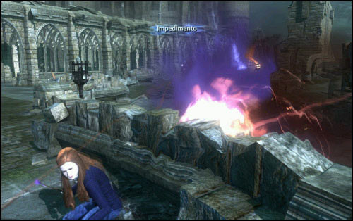 In the second wave, you will have to face the dangerous hooded Death Eaters and those attacking with exploding projectiles - Walkthrough - Not My Daughter - Harry Potter and the Deathly Hallows Part 2 - Game Guide and Walkthrough