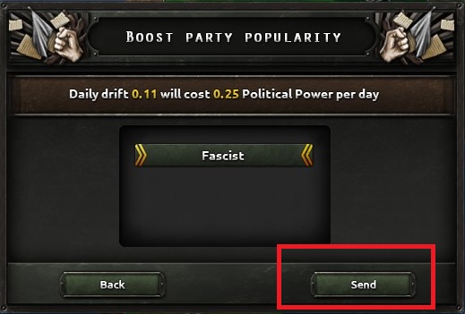 After you learn the conditions of this political action, you have to press the button marked in the above screenshot - 10 simple steps for beginners - Basics - Hearts of Iron IV Game Guide