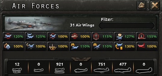 In air forces panel you will find detailed modifiers which determine various actions related to using air forces - Military forces - Army - Hearts of Iron IV Game Guide