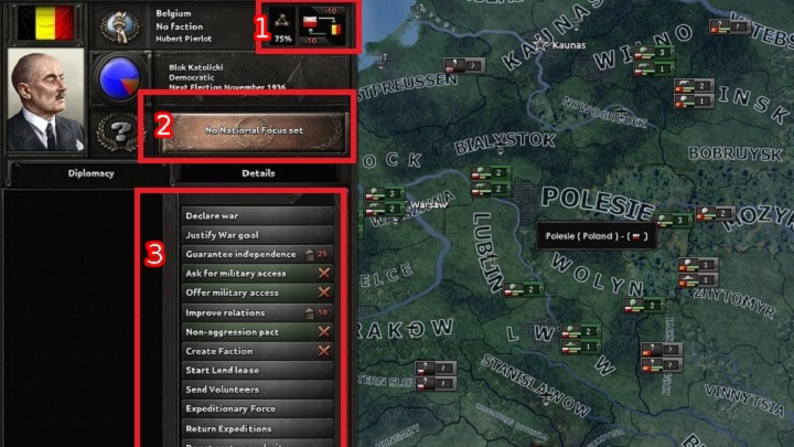 The second layer of the diplomacy panel has almost identical construction as the upper part of the government panel - Game interface - Basics - Hearts of Iron IV Game Guide