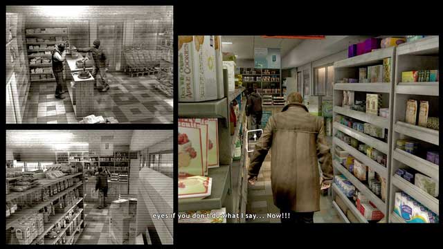 If you want to surprise a bandit, use the alley behind the thief. in other case you you will be more likely to be noticed - Hassans Shop | Heavy Rain Walkthrough - Walkthrough - Heavy Rain Guide