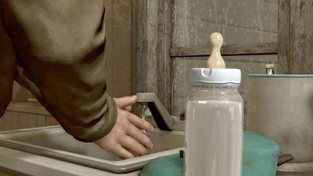 Notice the bottle of milk while you wash blood off your hands - Nathaniel & Suicide Baby | Heavy Rain Walkthrough - Walkthrough - Heavy Rain Guide