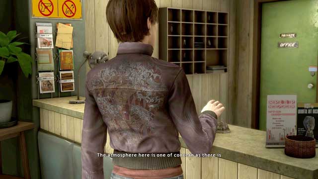 Speak to the receptionist and go towards the room on the floor - The Bear | Heavy Rain Walkthrough - Walkthrough - Heavy Rain HD Guide