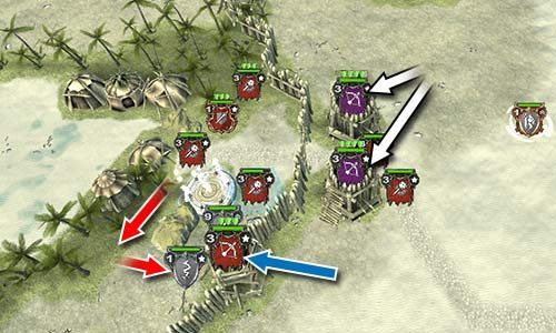 A Rage scroll used on the Archers inside the outer tower can help you a lot (the white arrows), although you can defeat them by using the Catapult - Mission 19 - Kerdan | Campaign - Human Campaign - Hex Commander Game Guide