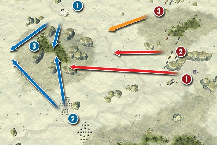 You start the mission with 2 heroes located in the north, next to a teleport (1) - Mission 30 - Dragons Lair | Campaign - Human Campaign - Hex Commander Game Guide