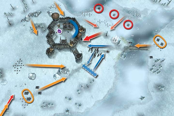 You begin the mission with quite a few units, but the portal is outside the castle - Mission 12 - Ice Horn Siege | Campaign - Human Campaign - Hex Commander Game Guide
