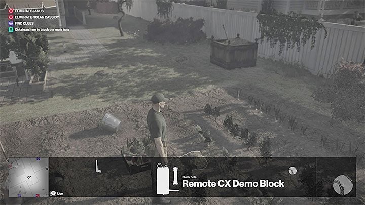 Start preparing to assassinate Janus by placing the explosive in a mole hole in the garden - Hitman 2: Story Missions - Another Life walkthrough - Another Life (Whittleton Creek) - Hitman 2 Guide