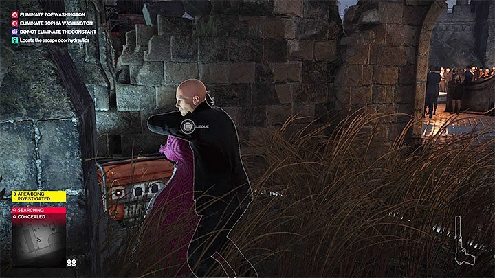 The entrance to the side area is patrolled by an Ark member and an initiate (they take turns) - Hitman 2: Obtaining first disguise - The Ark Society walkthrough - The Ark Society (Isle of Sgail) - Hitman 2 Guide