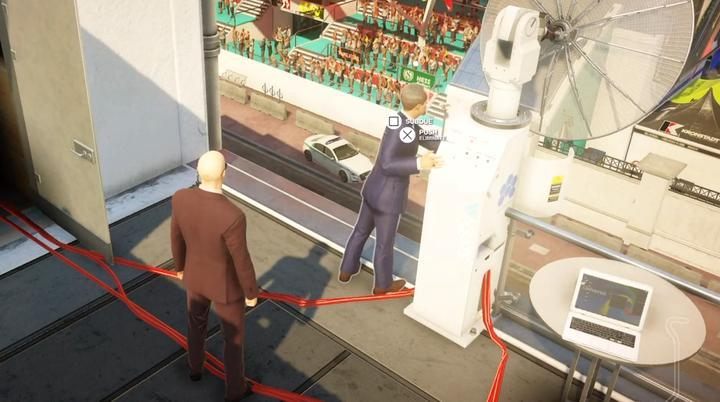 Push the target while hes leaning from the edge of the balcony - Hitman 2: Assasination of Robert Knox - The Finish Line walkthrough - The Finish Line (Miami) - Hitman 2 Guide
